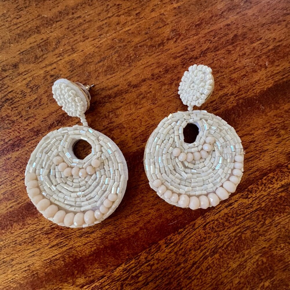 Statement White Beaded Circular Post Earrings – Kenneth Jay Lane-Inspired